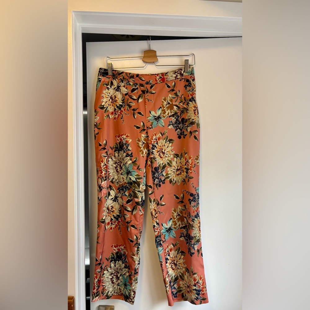 Zara Floral Silky Print Pants in Coral Salmon Color Size medium women’s